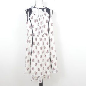 H&M White Paisley Print Black Lace Size 4 Hi Lo Sleeveless Boho Dress